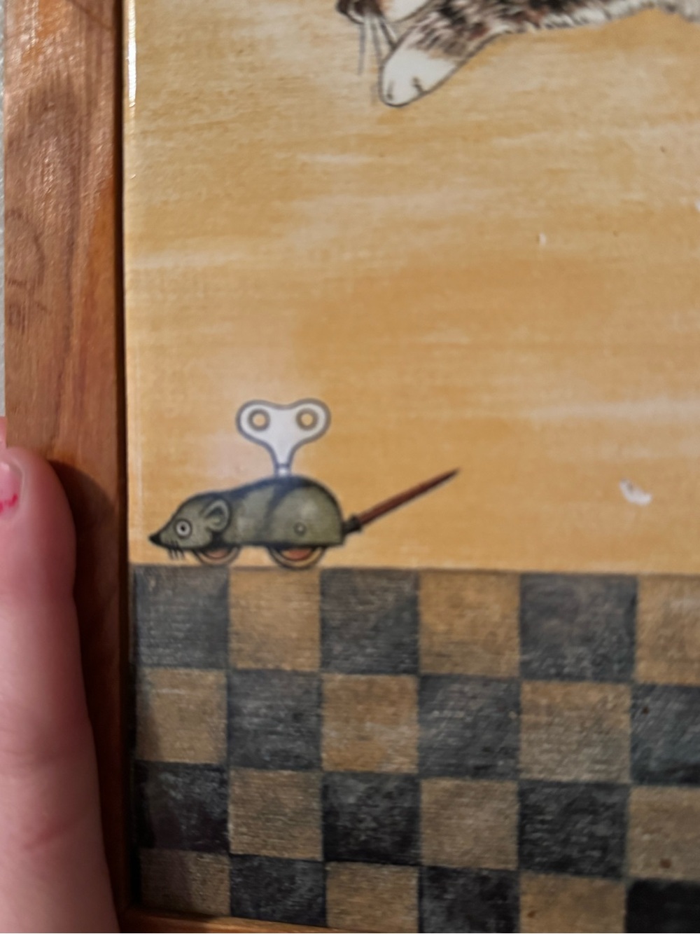 Vintage 1982 Lowell Herrero Framed Tile Art Cat Pouncing On Mouse - Picture 2 of 7